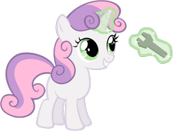 Size: 1200x905 | Tagged: safe, artist:blasthedgehog1, sweetie belle, magic, simple background, solo, sweetie belle's magic brings a great big smile, transparent background, vector, wrench