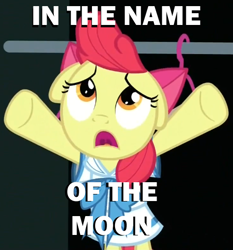 Size: 494x531 | Tagged: safe, screencap, apple bloom, one bad apple, image macro, meme, sailor moon, solo