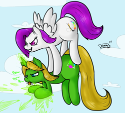 Size: 1100x1000 | Tagged: safe, artist:drowzyknack, oc, oc only, oc:kiki, pegasus, pony, unicorn, magic