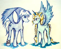 Size: 2837x2286 | Tagged: safe, artist:evaistryingagain, blushing, elsa, female, frozen (movie), jack frost, jelsa, male, ponified, rise of the guardians, shipping, straight