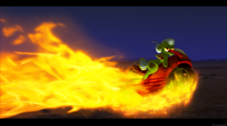 Size: 2516x1398 | Tagged: safe, artist:lova-gardelius, granny smith, fire, motorcycle, solo