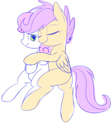 Size: 827x912 | Tagged: safe, artist:mcsadat, scootaloo, sweetie belle, female, hug, lesbian, scootabelle, shipping