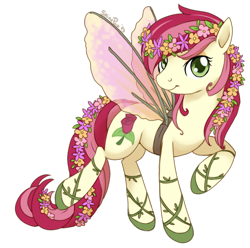 Size: 600x596 | Tagged: safe, artist:shinepawpony, roseluck, flutter pony, fake wings, flower in hair, solo