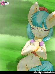 Size: 668x900 | Tagged: safe, artist:clouddg, coco pommel, belly button, cute, eyes closed, fluffy, grass, sleeping, solo, unshorn fetlocks