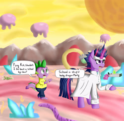 Size: 4000x3904 | Tagged: safe, artist:vanillaghosties, spike, twilight sparkle, dragon, levitation, magic, parody, portal gun (rick and morty), rick and morty, telekinesis, twirick