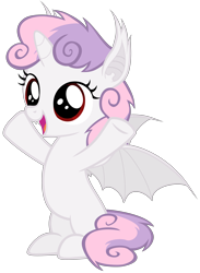 Size: 4400x6000 | Tagged: safe, artist:magister39, sweetie belle, alicorn, bat pony, bat pony alicorn, pony, absurd resolution, bat ponified, cute, diasweetes, fangs, female, filly, foal, messy mane, race swap, simple background, smiling, solo, spread hooves, spread wings, standing, sweetie bat, sweetiecorn, transparent background, vector, wings