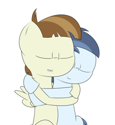 Size: 1750x1900 | Tagged: safe, artist:pvryohei, featherweight, shady daze, earth pony, pegasus, pony, colt, eyes closed, gay, hug, male, shadyweight, shipping, smiling, snuggling