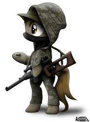 Size: 4602x6213 | Tagged: safe, artist:kiowa213, oc, oc only, earth pony, pony, absurd resolution, bipedal, bolt, bolt (object), crossover, gun, hood, hooves, male, mask, optical sight, rifle, s.t.a.l.k.e.r., simple background, sniper rifle, solo, stallion, transparent background, vector, vss vintorez, weapon
