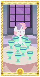 Size: 400x775 | Tagged: safe, artist:janeesper, sweetie belle, cup, happy, nine of cups, nine of hearts, solo, tarot card