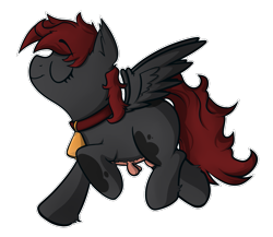 Size: 1025x889 | Tagged: safe, artist:nolycs, oc, oc only, cow, cow pony, pegasus, pony, bell, bell collar, collar, cowbell, eyes closed, flying, smiling, solo, spread wings, udder, unshorn fetlocks