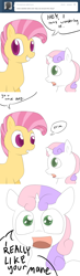 Size: 680x2340 | Tagged: safe, artist:moonblizzard, candy mane, sweetie belle, ask, rarity answers, tumblr