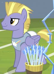 Size: 580x798 | Tagged: safe, derpibooru import, screencap, stormbreaker, pegasus, pony, equestria games (episode), equestria games, ice arrows, solo