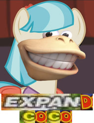 Size: 940x1234 | Tagged: safe, derpibooru import, edit, coco pommel, cursed image, dank memes, donkey kong, donkey kong country, expand dong, exploitable meme, meme, wat