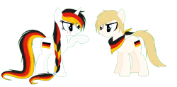 Size: 937x460 | Tagged: safe, artist:k-a-t-z-y, derpibooru import, oc, earth pony, pony, unicorn, bandana, female, germany, male, mare, ponified, stallion