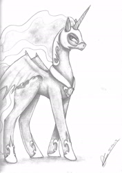 Size: 1537x2174 | Tagged: safe, artist:bucky96, derpibooru import, nightmare moon, alicorn, pony, female, grayscale, mare, monochrome, solo, traditional art