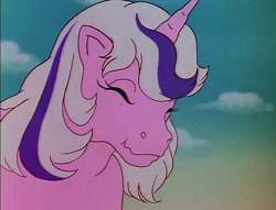 Size: 708x540 | Tagged: safe, derpibooru import, screencap, twilight, pony, unicorn, g1, rescue at midnight castle, close-up, cropped, eyes closed, female, mare, scrunchy face, solo