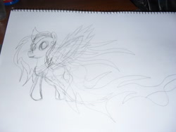 Size: 3648x2736 | Tagged: safe, artist:mlploverandsoniclover, oc, oc only, pony, blank flank, female, fire, mane of fire, mare, paper, solo, traditional art