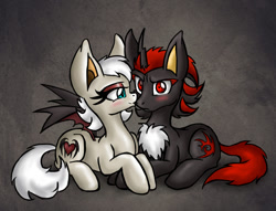 Size: 1280x979 | Tagged: safe, artist:rainbowspine, derpibooru import, bat pony, pony, kiss on the cheek, kissing, ponified, rouge the bat, shadow the hedgehog, sonic the hedgehog (series)