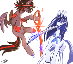 Size: 500x441 | Tagged: safe, artist:sleepy-tanuki, anime, bakuzan, kill la kill, ponified, ryuko matoi, satsuki kiryuin, scissor blade