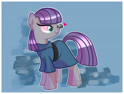 Size: 4100x3110 | Tagged: safe, artist:xwhitedreamsx, derpibooru import, boulder (pet), maud pie, blushing, heart, smiling, solo, when she smiles