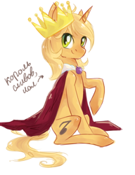 Size: 700x910 | Tagged: safe, artist:renaifoxi, derpibooru import, oc, oc only, oc:lenich, pony, unicorn, cape, clothes, crown, king, male, plum, plum kingdom, solo, stallion