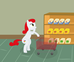 Size: 1200x997 | Tagged: safe, artist:nightfly19, derpibooru import, oc, oc only, oc:wonder bread, incorrect leg anatomy, shelf, shopping, solo, supermarket, trolley, tumblr, vector, wonder bread