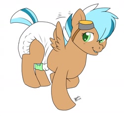 Size: 1280x1197 | Tagged: safe, artist:tatergator, pegasus, pony, adoptable, baby, baby pony, diaper, diaper fetish, fetish, foal, goggles, poofy diaper, solo