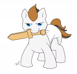 Size: 1280x1232 | Tagged: safe, artist:tatergator, oc, oc only, pony, baby, baby pony, diaper, diaper fetish, fetish, foal, poofy diaper, solo, sword