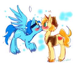 Size: 500x450 | Tagged: safe, artist:muffychan83, derpibooru import, braeburn, soarin', blushing, cute, gay, kissing, male, shipping, soarburn