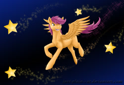 Size: 906x624 | Tagged: safe, artist:just-plain-cat, scootaloo, happy, older, scootaloo can fly, solo, space, stars