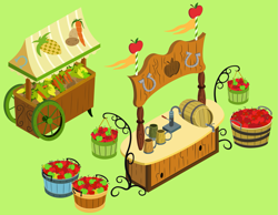 Size: 1889x1466 | Tagged: safe, artist:stabzor, apple, barrel, basket, cease and desist, cider, mlp online, stall, stands, video game