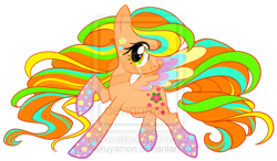 Size: 599x349 | Tagged: safe, artist:sakuyamon, derpibooru import, oc, oc only, oc:april blossom, pegasus, pony, rainbow power, rainbow power-ified, simple background, solo, transparent background, watermark