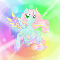 Size: 1280x1280 | Tagged: safe, artist:piichu-pi, derpibooru import, oc, oc only, oc:parfait, rainbow power, rainbow power-ified, solo