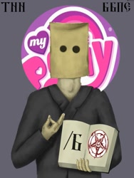 Size: 453x604 | Tagged: safe, /b/, /b/-tard, 2ch, bag on head, bitard, meme, paper bag, pentagram, satanism, solo