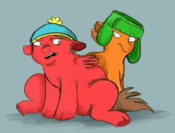 Size: 817x622 | Tagged: safe, artist:taxidoo, eric cartman, hat, hooves, kyle broflovski, ponified, south park