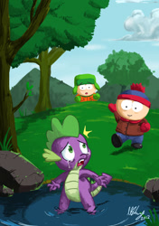 Size: 900x1277 | Tagged: safe, artist:projectzuel, spike, dragon, crossover, crying, kyle broflovski, south park, stan marsh