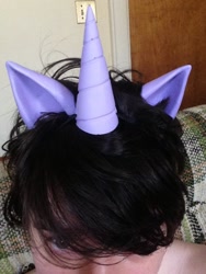 Size: 768x1024 | Tagged: safe, artist:pixelvixens, derpibooru import, human, barely pony related, cosplay, fake ears, fake horn, hair, human exhibitionism, irl, irl human, my little porny, photo, pixel vixens, selfie, solo