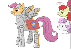 Size: 2480x1754 | Tagged: safe, artist:tilit11, derpibooru import, apple bloom, scootaloo, sweetie belle, armor, cutie mark crusaders