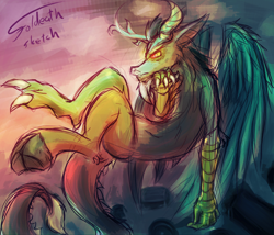 Size: 1280x1097 | Tagged: safe, artist:foldeath, derpibooru import, discord, floating, sketch, solo