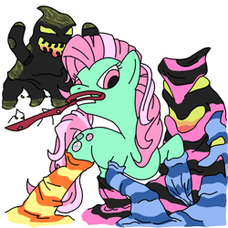 Size: 800x800 | Tagged: safe, artist:wryte, derpibooru import, minty, clothes, eldritch abomination, scissor blade, socks, striped socks