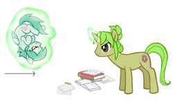 Size: 830x500 | Tagged: safe, artist:dal, pegasus, pony, unicorn, annoyed, book, inazuma eleven, inazuma eleven go, kariya masaki, magic, midorikawa ryuuji, ponified