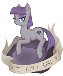 Size: 600x721 | Tagged: safe, artist:trefleix, derpibooru import, maud pie, banner, indifferent, old banner, rock, solo, wrong cutie mark