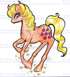 Size: 1024x1113 | Tagged: safe, artist:alaer, derpibooru import, applejack (g1), g1, obtrusive watermark, solo, traditional art, watermark