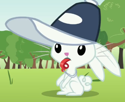 Size: 432x355 | Tagged: safe, screencap, angel bunny, rabbit, hurricane fluttershy, angelbetes, blowing, coach, cropped, cute, hat, mouth hold, rainbow dashs coaching whistle, solo, trainer, training, training montage, whistle