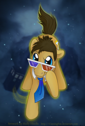 Size: 600x880 | Tagged: safe, artist:cunningfox, derpibooru import, doctor whooves, 3d glasses, doctor who, necktie, solo, tardis