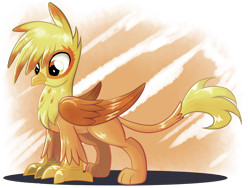 Size: 1848x1390 | Tagged: safe, artist:ruhisu, derpibooru import, oc, oc only, oc:brave wing, griffon, abstract background, frown, shiny, simple background, solo, species swap, standing, transparent background, vector