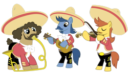 Size: 1024x579 | Tagged: safe, artist:roxy-cream, it ain't easy being breezies, luis, mariachi, miguel, sancho, simple background, transparent background, vector