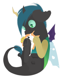 Size: 619x783 | Tagged: safe, artist:lucky-jacky, derpibooru import, oc, oc only, oc:apple fangs, changeling, draconequus, hybrid, interspecies offspring, offspring, parent:discord, parent:queen chrysalis, parents:discolis, solo