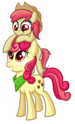 Size: 1656x2736 | Tagged: safe, artist:thecheeseburger, derpibooru import, apple bumpkin, liberty belle, apple family, apple family member, hat, neckerchief, sisters