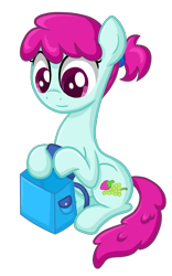 Size: 1440x2304 | Tagged: safe, artist:thecheeseburger, derpibooru import, earth pony, pony, background pony, backpack, fruit pack, ruby splash, solo